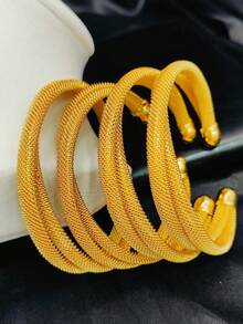 4pcs Fashionable Women's Crossed Gold-Plated Open Bangle Bracelet Set, Suitable For , European, African, Middle Eastern, Dubai, Saudi Arabia, Bride, Wedding, Party, Daily Wear, Halloween, Christmas, Valentine's Day, Birthday, Holiday Gift