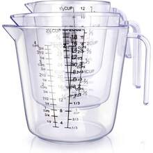 Tazas medidoras plsticas irrompibles sin BPA, 1 litro 600 ml 300 ml, boquilla, apilables, ideales para repostera - Transparente - Ver 2