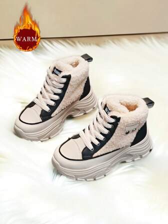 1 Pair Women's Winter Outdoor Wear Thick Sole Warm Lining High-Top Casual Snow Boots, Student Style, Versatile