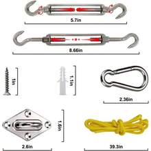 Kit de herramientas de vela de sombra, kit de herramientas de acero inoxidable para instalacin de toldo rectangular triangular cuadrado para patio y csped - Juego de 2 rectángulos (A) 6M - Ver 3