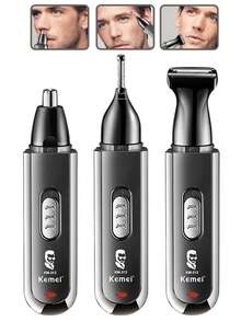 Kemei KM-313 男士鼻毛修剪器，三合一电动修剪器，USB 充电式电动剃须刀，可无痛去除耳毛、鼻毛、眉毛和面部毛发 - 彩色 - 查看 4