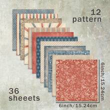 36 de coli de hârtie pentru scrapbooking, 15 cm (fundal vintage cu motive de cuvinte, stea, dungi), potrivite pentru Bullet Journal, Junk Journals, felicitări, albume și obiecte de artizanat