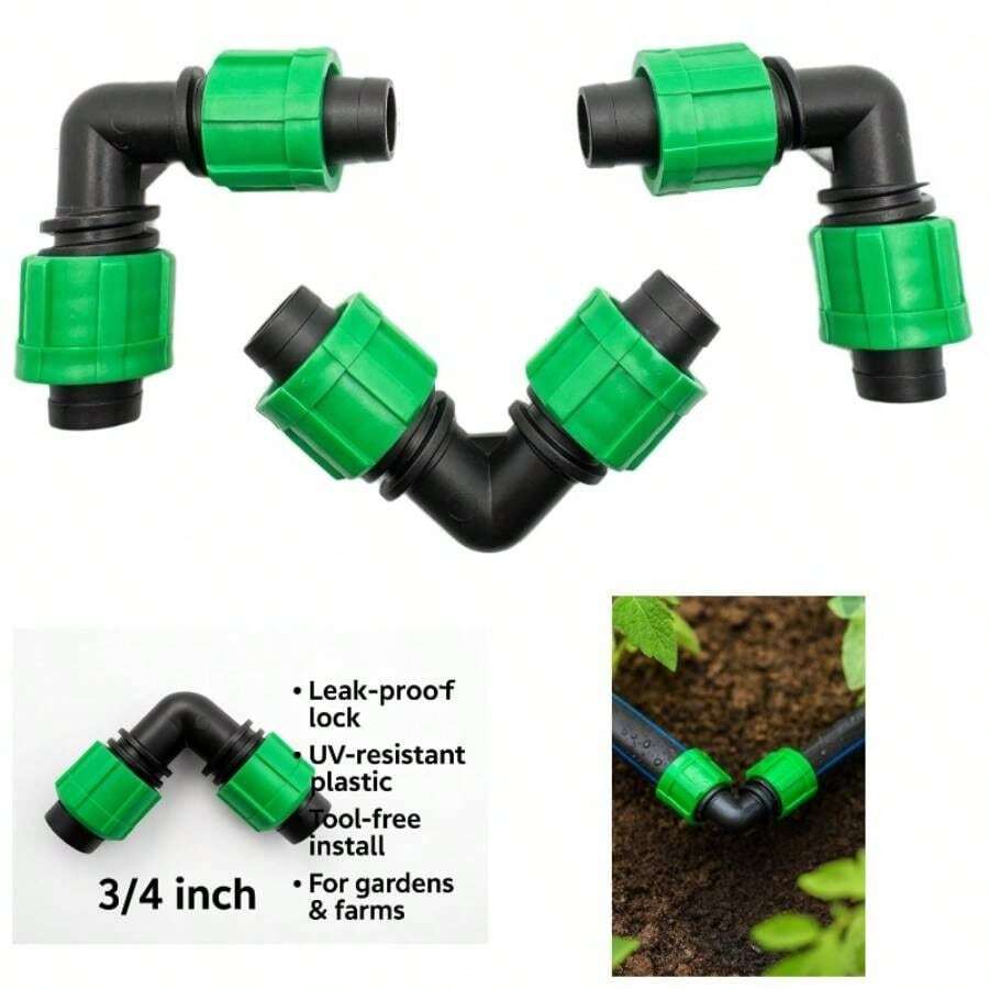 10 - Pack 12 Drip Irrigation Fittings - Universal Barbed Locking Couplings, Elbows Tee 16 - 17mm Drip Tape AG Tubing ELBOW - ELBOW - View 1