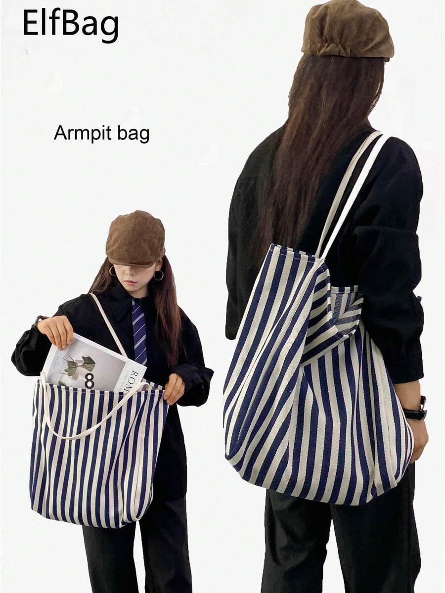 Nuova borsa a spalla da donna a righe per l'autunno/inverno, borsa a righe di moda, casual con grande capacità, borsa a tracolla minimalista adatta per studenti universitari, studenti delle superiori, pendolarismo per il lavoro, shopping, viaggi, fitness, abbinabile a vari outfit