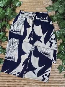DUNA Fabric Pants With Lining, Pocket And Elastic Waist - biru tua/krem muda - View 3