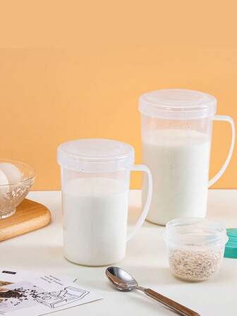 PP Material Breakfast Cup, Microwave For Heating Milk & Coffee, Plastic Measuring Cup With Scale, Milk Cup With Lid And Handle