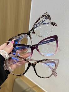 1 pieza/2 piezas/3 piezas Gafas de moda transparentes y ligeras con diseño de ojo de gato, versátiles y transparentes, adecuadas para uso diario en computadoras, TV, Sets y teléfonos inteligentes