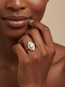 1pc Women's Wedding Ring, Sunflower Design Ring, 2.3g 925 Sterling Silver, 1.5 Carat Moissanite, Bohemian Palace Style, Luxury Engagement/Wedding/Anniversary/Valentine's Day Gift, Comes With Moissanite Certificate And Elegant Gift Box