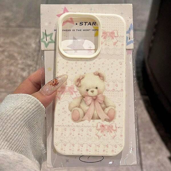1pc TPU Material Cute Pink Bow Teddy Bear Pattern Phone Case Compatible With IPhone 17 Pro Max/17/16 Pro Max/15/13/12/11, S20 FE/A15/S24/A55, Redmi Note 11/12/13 Pro, Full Coverage Anti-Drop Soft Protective Phone Cover