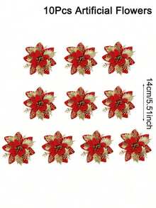 5/10pcs Artificial Christmas Tree Decorative Flowers (Diameter 14cm/5.51inch) - Red/Gold/Red Gold/Silver/Pink Flash Fake Flower Christmas Tree Decoration, Christmas Decoration, 2026 New Year Home Holiday Decoration