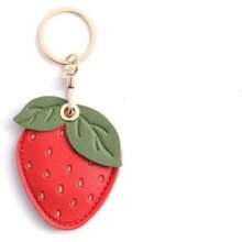 Leather Keychain Holder Case Tag Cover With Keychain Ring GPS Tracker Case For Keys Strawberry Shape 6 * 5cm