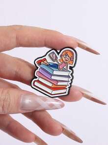 1pc Book Girl Enamel Needle Creative Cartoon Character Brooch Clothes Backpack Jewelry Gift For Friends - Multicolor - View 4