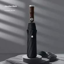 Automatischer Faltregenschirm mit imitiertem Bambusgriff, vergrößert, verstärkt, verstärkt, geeignet für sonnige und regnerische Tage, Herren Business Regenschirm