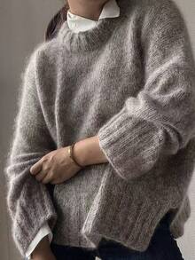 2026 Women's Autumn/Winter New Fashion Loose Casual Vintage Minimalist Knit Pullover Sweater, 6% Wool, Suitable For Fall, Homecoming, Back To School, New Year, Valentine's Day, Christmas, Modest Women, Party Women, Y2K Women, Tops For Going Out, Concert Women, Date Night Women - Grey - View 1