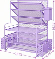 7 Tier Desk File Organizer, Letter Tray Paper Organizer With Pen Holder And Metal Hanging Basket, Purple,24315492 - Màu tím - Xem 5