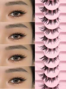 10 Pairs Fox Eye False Eyelashes, Slightly Curved Outer Corners, Thin Stem, Natural Look, Easy To Apply, Daily Use Makeup Essentials - 狐狸眼睫毛 - 查看 8