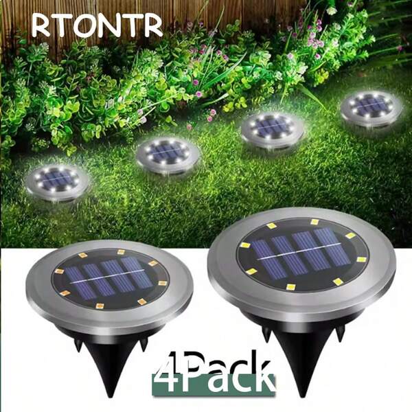 RTONTR 4 Piezas Luces solares mini empotradas en el suelo Luces de sendero de 8 LED para exteriores Lámpara solar para patios, jardines, villas, patios, entradas, aceras Decoración (Luz blanca/Luz cálida opcional), Luces solares para decoración navideña exterior, Luces de Navidad, Luces de hadas