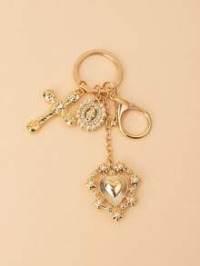 1pc Gold-Color Rhinestone, Pearl, Cross, Heart, Bow Knot, Figure Shaped Keychain Pendant, Creative Keychain Accessory, Bag & Wallet Decor - Ideal Birthday, Party Favor, Holiday Gift Bag Charms Car Accessories Teacher Friend Sister Gift Ideas Gifts For Mother, Father, Graduation, And Teacher - Multicolor - View 5