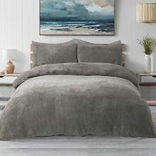 Luxor Teddy Fleece Soft Warm Quilt Doona Cover Set Grey King Single - Xám - Xem 2