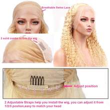 613 Lace Front Wig Human Hair Pre Plucked With Baby Hair Deep Wave Blonde Virgin Hair Pre Plucked 13x4 HD Transparent Frontal Wigs With Baby Hair 24 Inch 200% Density Glueless Curly Wigs For Women - S613 - 查看 3