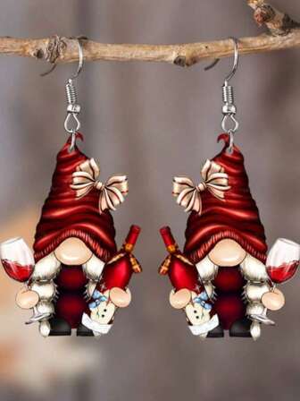 Cute Christmas Gnome Earrings - Acrylic Drop & Dangle Design With Stainless Steel Ear Needle, Classic Red Wine Dwarf Pattern, Ideal For Gift-Giving, Festive Celebrations, And Everyday Wear For Women