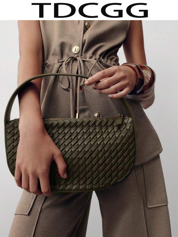 قطعة واحدة من حقيبة يد صغيرة بتصميم عصري بسيط من جلد البولي يوريثان المنسوج، حقيبة كتف عصرية متعددة الاستخدامات مناسبة للاستخدام اليومي