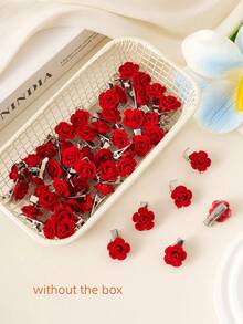 10 Peças Mini Grampos de Cabelo com Rosas Vermelhas Aveludadas, Acessórios de Cabelo Fofos para Meninas, Grampos de Cabelo Trançados em Forma de Coração para Franja Lateral, Adequado para Adolescentes, Meninas, Festa, Ação de Graças, Uso Diário, Ótimo Presente para Aniversário, Feriado - Ano Novo - Multicolorido - Visão 1