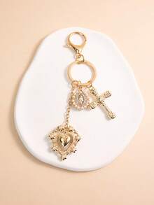 1pc Gold-Color Rhinestone, Pearl, Cross, Heart, Bow Knot, Figure Shaped Keychain Pendant, Creative Keychain Accessory, Bag & Wallet Decor - Ideal Birthday, Party Favor, Holiday Gift Bag Charms Car Accessories Teacher Friend Sister Gift Ideas Gifts For Mother, Father, Graduation, And Teacher - Multicolor - View 1