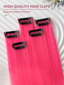 Bộ 5 tóc giả kẹp màu hồng nhạt, tóc giả sợi tổng hợp cho nữ, có thể kết hợp với nhiều kiểu tóc khác nhau mà không cần đến tiệm, thích hợp sử dụng hàng ngày và dự tiệc - Màu Hồng baby - Xem 5