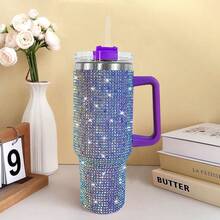 40oz Rhinestone Studded Tumbler, Stainless Steel Double Wall Vacuum Insulated Travel Mug With Lid, Bling Cup For Outdoor Sports Camping, Bridesmaid Gifts Halloween Christmas - 40 oz - 查看 6