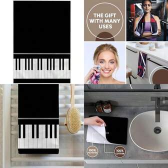 3D Black Piano Edge-Baby Grand Keyboard Design For Pianist Musical Player And Musician Gifts Hand/Sports Towel, 15 X 22(15 X 22")