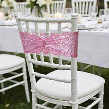 Gold Sequin Chair Sashes With Bow For Folding Chairs, Party Wedding Reception Decorations, 20 PCS - Fuchsia Pink - View 6