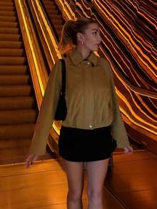 Chaqueta bomber casual de manga raglán con cuello, de unicolor, con bolsillo y cremallera, y forro polar, para otoño/invierno