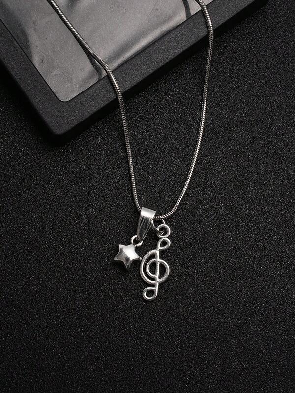 1 Stück Gothic, Punk, Hip-Hop Stil Silber Edelstahl Musik Note & Stern Schlangenknochen Kette Halskette, geeignet für Frauen, Halloween Geschenk, Party Geschenk, Urlaubsgeschenk