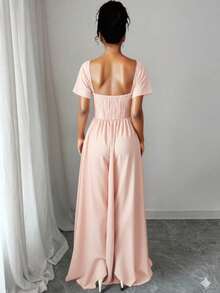 Vestido maxi elegante de fiesta con encaje floral, escote corazón y abertura alta. Ideal para bodas. - Rosa vieja - Ver 2