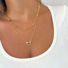Women's Double Necklace In 925 Silver And 18k Gold Plated With Balls And Openwork Heart - Vàng - Xem 4