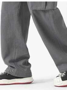 Men's Black Khaki And Beige Skater Cargo Pants With Elastic Waistband - Xám - Xem 3
