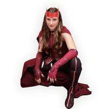 Superhero Red Headpiece Leather Scarlet Women Crown Headpiece Witch Cosplay Costumes Halloween Leather Mask Headgear