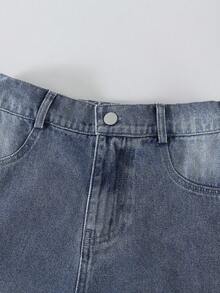 1 件女童休闲街头风格舒适日常穿着实用牛仔裤，秋冬新品 - 中等水洗藍 - 查看 3