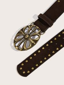 1 buc Curea Unisex Vintage din Piele cu Cataramă de Cupru, Potrivită pentru Purtarea de Zi cu Zi, Bani Vechi, Vintage Toamnă/Toamnă, Ținută Urbană Clasică de Crăciun, Iarnă, Modă de Zi cu Zi pentru Bărbați, Cadou pentru Iubit - cafea maro - Vizualizare 4