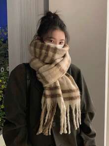 女士优雅针织流苏围巾（1条装） - 舒适、防风、保暖，适合秋冬季节 | 理想的节日礼物 - 棕色 - 查看 3