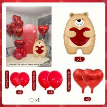 1 Set de Globos con Forma de Corazón y Oso Adorable, Incluye 1 Globo de Papel de Aluminio Rojo de 18 Pulgadas y Globos de Látex Rojos. Adecuado para el Día de San Valentín, Fiesta de Cumpleaños, Decoración de Cumpleaños, Decoración de Fiesta, Despedida de Soltera, Fiesta de Compromiso, Boda, Propuesta. - Multicolor - Ver 12