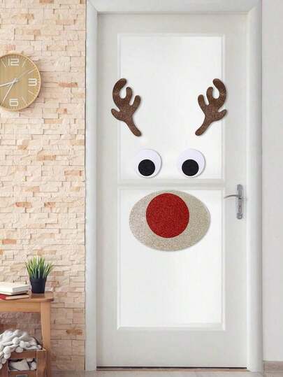 1 Set -Cute Christmas Decoration Felt Santa Claus, Snowman, Reindeer Cartoon Door/Window Stickers, Shop Showcase Accessories, Christmas Stickers, Christmas Felt Stickers, Removable Christmas Snowman Door/Window Stickers