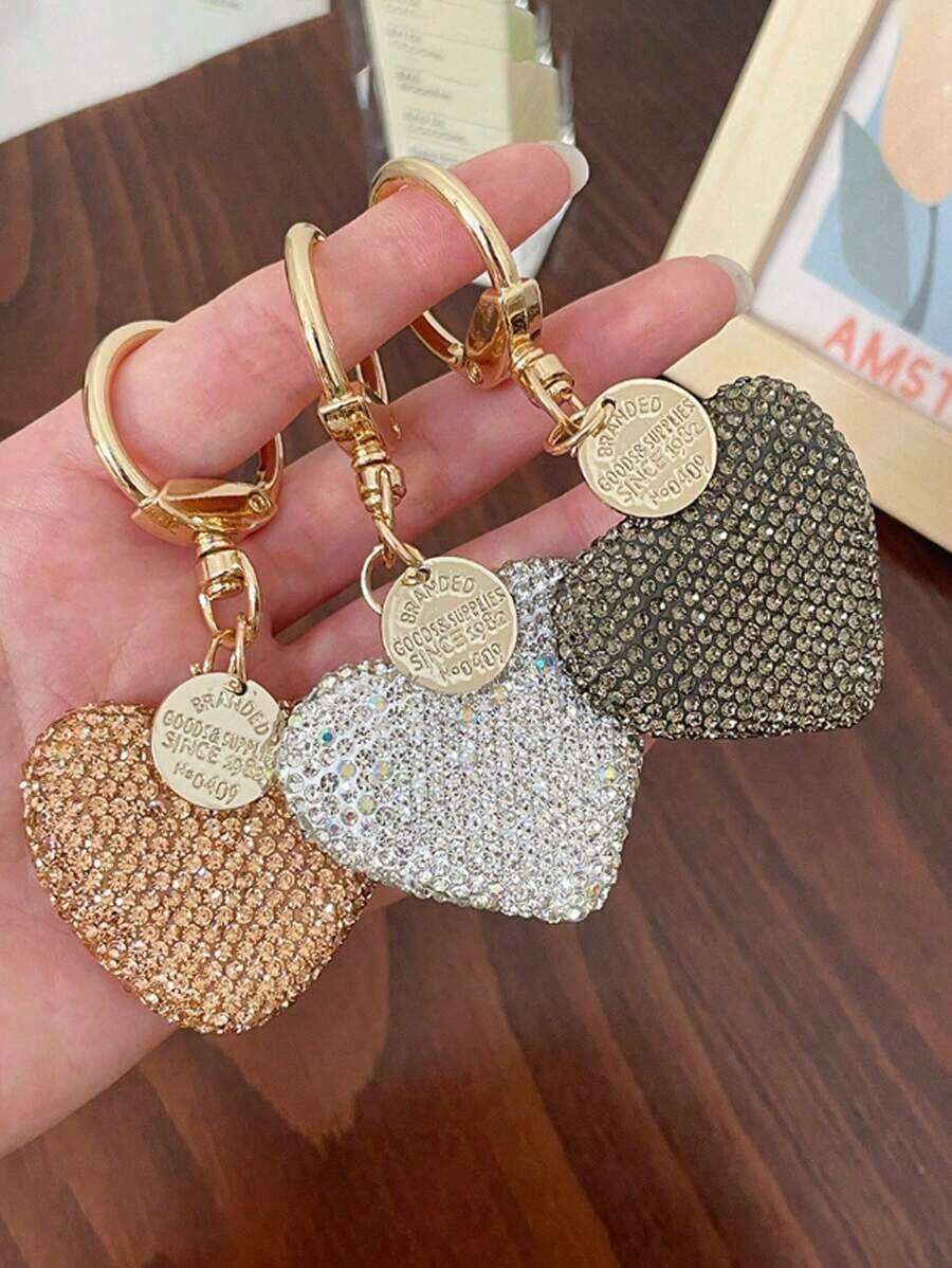 1pc Heart Keychain Pendant Fashionable Rhinestone Heart Car Keychain Cute Bag Pendant Accessories Rhinestone-Studded Shiny Keychain Small Gifts Gifts For Her Gifts For Women Valentines - Nhiều màu - Xem 1