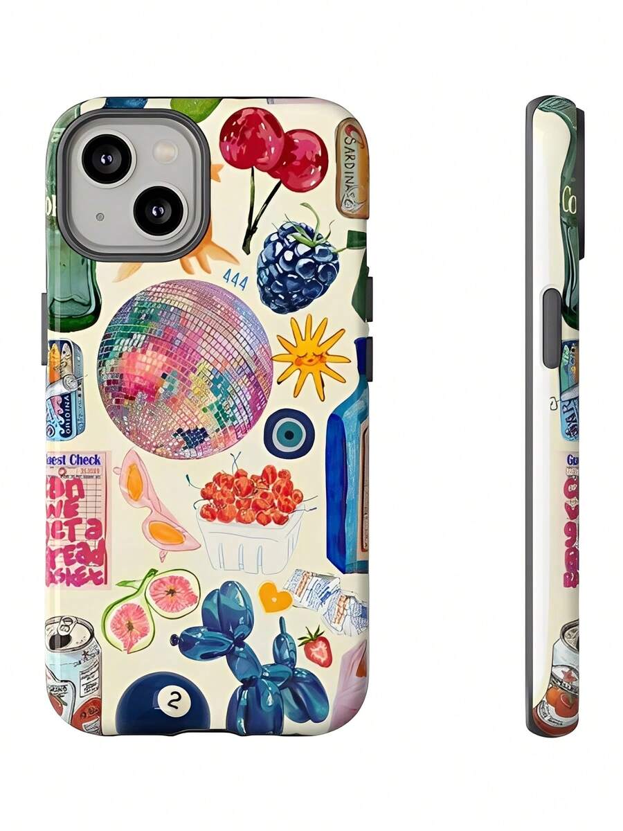 Whimsical Collage Fruit Ball Abstract Pattern Two-In-One Mobile Phone Protective Case, Suitable For Compatible With Phone17,17air,16, 15, 14, 13, 12, 11, PRO MAX, X,XS,PLUS, As Well As, Galaxy S21/22/23/24/25 Ultra/FE+, NOTE20 Ultra,A71/56/55/54/53/52/36/34/26/25/23/16/15/14/13/06, Is A Thoughtful Birthday Gift For Girlfriend, Boyfriend And Friends - 彩色 - 查看 1