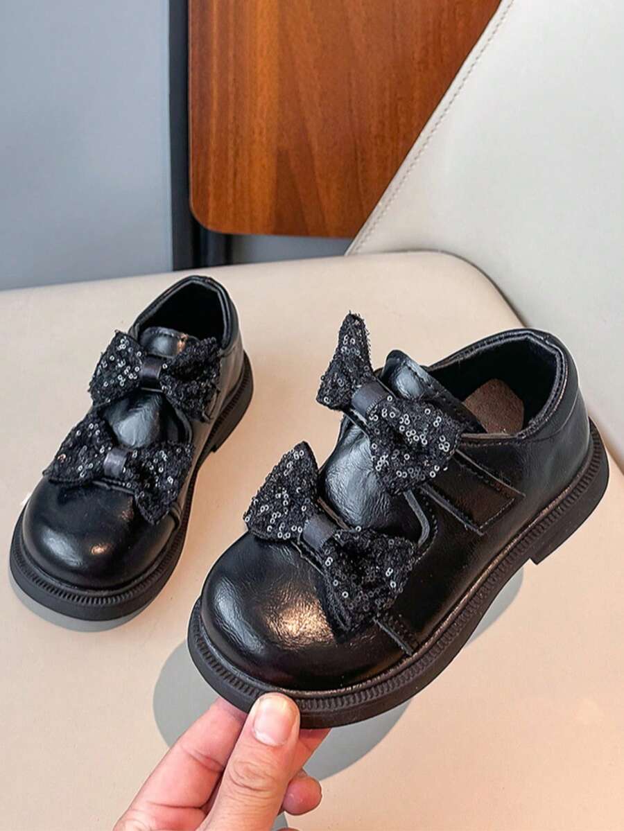 Girls' Leather Shoes, New Spring/Autumn Bowknot Soft Bottom Lightweight Princess Shoes For Little Girls - Black - View 1