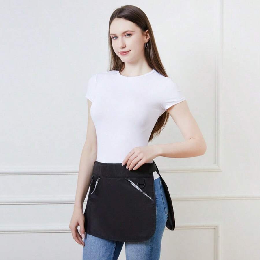 1pc Practical Work Waist Apron, Made Of Waterproof Material To Handle Splashing Easily. Adjustable Strap Design Fits Various Body Shapes, Multi-Compartment Pockets For Organized Storage, Enhancing Efficiency For Service Industry Workers