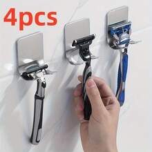 [4 Stainless Steel Holders] Set Of 4 Stainless Steel Holders Shaving Blades That Can Be Mounted On Wall Without Drilling.Storing Men's Razors, These Modern Wall Mounts Are Designed Bathroom Organization And Are Made From Durable Stainless Steel - Silvery - 查看 3