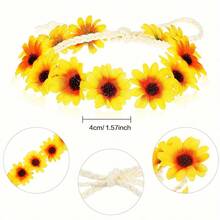 1 Piece Bohemian Chic Daisy Hair Wreath - Polyester And Spandex Flower Crown, Hippie Sunflower Headpiece, Suitable Bride, Photo Prop, No Feathers, Wedding Bride Hair Wreath - 白色 - 查看 4