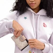 COACH Signature Canvas 13 Women's Coin Purse With Classic Logo Snap Closure - CW786 SVPWH [Light Khaki and Brown] - View 3